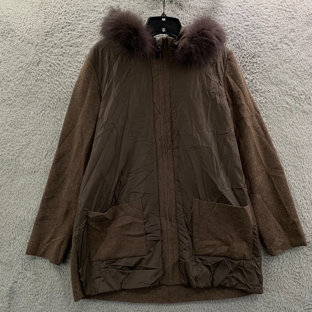 MAX & MOI Coat Womens Size 42 / US Size 6 Jacket Fur Hood Brown